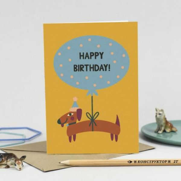 Happy Birthday Sausage Dog Card - Hazel Dunn Braw Wee Emporium