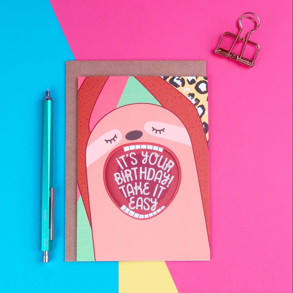 Yawning Sloth Birthday Card - Kate & The Ink Braw Wee Emporium