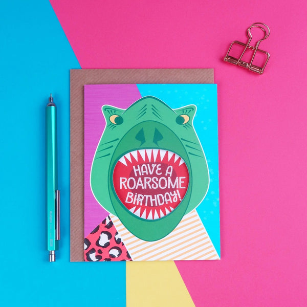 Shouting T-Rex Birthday Card - Kate & The Ink Braw Wee Emporium