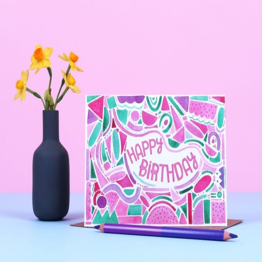 Happy Birthday Watercolour Card - Kate & The Ink Braw Wee Emporium
