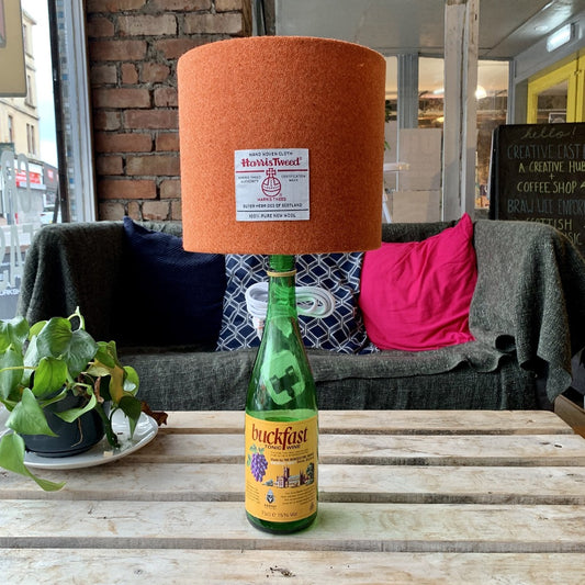 Buckfast (Buckie) Bottle Lamp with Harris Tweed Lampshade - Braw Wee Emporium Braw Wee Emporium