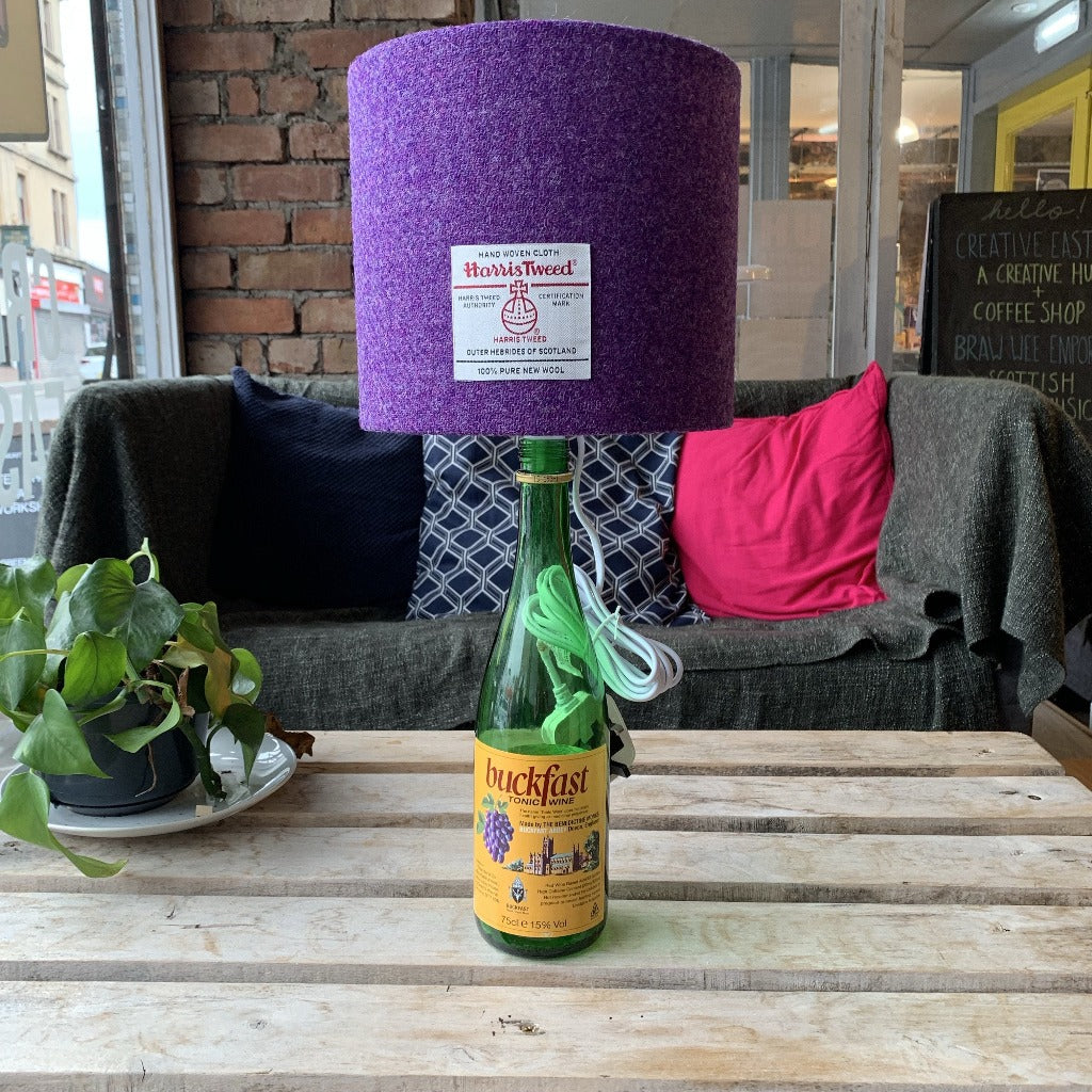 Buckfast (Buckie) Bottle Lamp with Harris Tweed Lampshade - Braw Wee Emporium Braw Wee Emporium