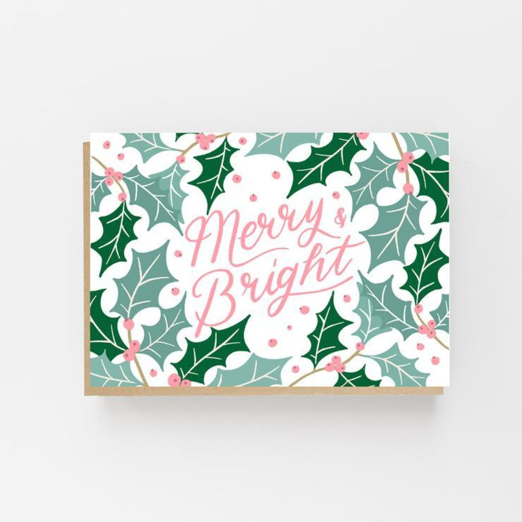 Merry & Bright Holly Christmas Card- Lomond Paper Co Braw Wee Emporium